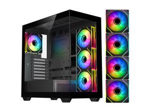 DIYPC ARGB-N6-BK Black Dual USB3.0/ 1 xType C Tempered Glass ATX Gaming Computer Case w/ Dual Tempered Glass Panel and 4 x ARGB PWM Fans (Pre-Installed). Support  BTF Back Plug MB