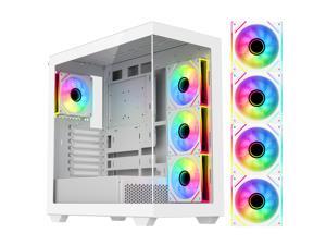 DIYPC ARGB-N6-W White Dual USB3.0/ 1 xType C Tempered Glass ATX Gaming Computer Case w/ Dual Tempered Glass Panel and 4 x ARGB PWM Fans (Pre-Installed). Support  BTF Back Plug MB
