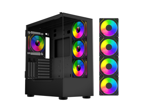 DIYPC ARGB-Q18.V2-BK Black USB3.0 ATX Mid Tower Gaming Computer Case w/ Dual Tempered Glass Panel and 4 x ARGB 120mm Fans (Pre-Installed)