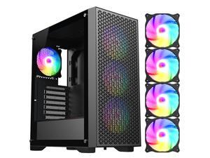 DIYPC DIY-F08-BK Black USB3.0 Tempered Glass ATX Gaming Computer Case w/ 4 x ARGB 120mm Fans (Pre-Installed)