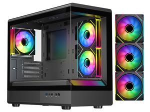 DIYPC ARGB-M1-BK Black USB3.0 Tempered Glass Micro ATX Gaming Computer Case w/ Dual Tempered Glass Panel and 3 x ARGB PWM Fans (Pre-Installed)