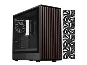 DIYPC DIY-ATX08-Wood Black USB3.0 /Type C ATX Mid Tower Gaming Computer Case w/ Tempered Glass Side Panel and Walnut Wood Front Panel, 4 x 120mm PWM Fans Pre-Installed