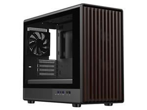 DIYPC DIY-mATX06-Wood Black USB3.0 /Type C Micro ATX Mid Tower Gaming Computer Case w/ Tempered Glass Side Panel and Walnut Wood Front Panel / 4 x PWM Fans Pre-Installed