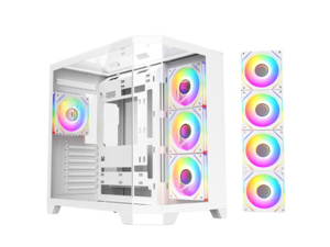 DIYPC ARGB-N8-W White Dual USB3.0/ 1 xType C Tempered Glass ATX Gaming Computer Case w/ 4 xTempered Glass Panel and 4 x ARGB PWM Fans (Pre-Installed)