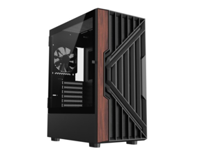 DIYPC DIY-G18-WD Black USB3.0 /Type C ATX Mid Tower Gaming Computer Case w/ Tempered Glass Side Panel and Walnut Wood Front Panel. 4 x 120mm PWM Fan Pre-Installed