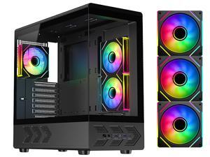 DIYPC IDX1-BK-ARGB Black USB3.0/ Type C Tempered Glass ATX Gaming Computer Case w/ Dual Tempered Glass Panel and 3 x ARGB PWM Fans (Pre-Installed)