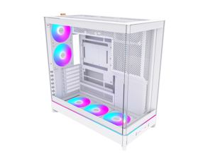 MONTECH HS02 PRO, ATX Mid-Tower PC Case, Gaming PC, High-Airflow, Reversible Layout, Sturdy Curved Tempered Glass Front Panel, 5x ARGB PWM Fan Pre-Installed, Sink-in Design, Toolless Panels, White, US