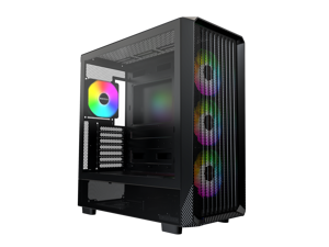 MONTECH X5- ATX Mid-Tower Gaming PC Case, High Airflow, 3x 140mm and 1x 120mm ARGBFans Pre-installed, Glass Side Panel, Carbon Print Accents, GPU Holder Included, Black