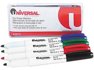 Universal Pen Style Dry Erase Whiteboard Markerss, Bullet Tip, Assorted, 4/Set, ST - UNV43670