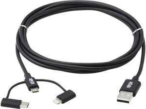Tripp Lite M101-006-LMC-BK Black Universal USB-A to Lightning, USB Micro-B and USB-C Sync/Charge Cable, MFi Certified - 6 ft. (1.8 m)