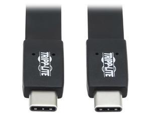 Tripp Lite U420-16N-G25AFL 16 in. Black USB-C Flat Cable (M/M) - USB 3.1 Gen 2 (10 Gbps), 5A Rating, Thunderbolt 3 Compatible, Black, 16 in.
