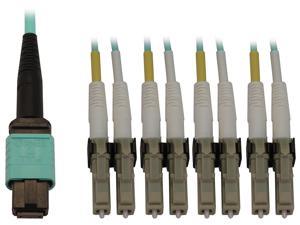 Tripp Lite Switchable Fiber Patch Cable, 50/125 OM3 MTP/MPO to 4x Duplex LC (F/M), 12 Fiber, 40/100/400GbE, LSZH Jacket, Aqua, 5 Meters / 16.4 Feet (N844X-05M-8L-P)