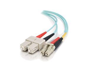 C2G 33053 OM3 Fiber Optic Cable - LC-SC 10Gb 50/125 Duplex Multimode PVC Fiber Cable, Aqua (9.8 Feet, 3 Meters)