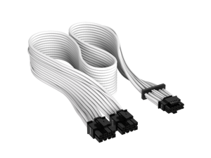 CORSAIR Premium 600W PCIe 5.0 / Gen 5 12VHPWR PSU Cable - White - Fits Type-4 PSUs via Dual 8-pin PCIe - 12+4pin Connector - Mesh Paracord Sleeving