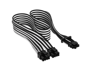 CORSAIR Premium 600W PCIe 5.0 / Gen 5 12VHPWR PSU Cable - Black/White - Fits Type-4 PSUs via Dual 8- pin PCIe - 12+4pin Connector - Mesh Paracord Sleeving