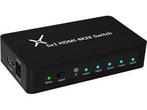 XtremPro 11007 HDMI Switch Ultra Slim 5x1 Ports, 5 in 1 out Aluminium w/ IR Remote & AC Adapter, Supports HDTV, 4K2K 1080P, 720P, Full 3D for PS, Xbox, Nintendo, Projector - Black