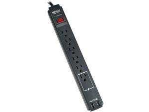 Tripp Lite TLP606USB Protect It! 6- Outlet Surge Protector, 6-ft. Cord, 990 Joules, 2 USB Charging Ports (2.1A), Black Housing