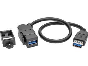 Tripp Lite USB 3.0 Keystone/Panel Mount Coupler Cable (F/F), All-in-One, Angled Connector, Black, 1 ft. (U325-001-KPA-BK)