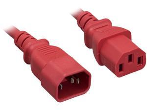 Nippon Labs 14 AWG IEC320 C13/C14 Power Extension Cable, SJT, 15A/250V, IEC-60320-C14 to IEC-60320-C13 Red, 3ft. Power Cord
