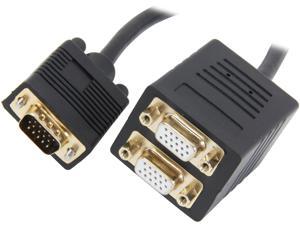 Coboc Model EA-VGASPL-MFF-1-BK 1 ft. Black Color 30AWG SVGA/VGA HD15 Male to 2 x Female Splitter Cable,Gold Plated, M-F