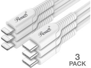 Rosewill USB-C to Lightning Cable, MFi Certified Charge & Sync Cable for Apple iPhone, iPad Pro, AirPods Charging Case | Fast Charge and Data Transfer Speed, Durably Built | White, 6 Feet, 3-Pack