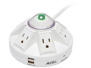 Accell D080B-014K Powramid Power Center - Surge Protector and USB Charging Station, 6 ft (1.8 m), Retail Box, White