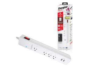ENERGIZER EIS3-1000-WHT 4 Outlet + 2 USB Outlets 1200 Joules Smart Wi-Fi 4 Outlet 2 USB Ports Power Surge Protector
