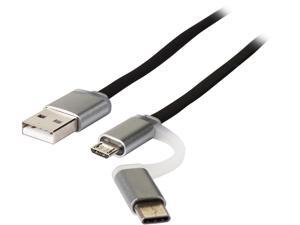 1ST PC CORP. CB-CMU-41B-LE USB Type C + Micro USB 2-in-1 Sync + Charge Cable for cell phones, tablets & other compatible devices, premium flat black cable 1ST PC CORP. CB-CMU-41B-LE USB Type C + Micro USB 2-in-1 Sync + Charge Cable for cell phones, tablets & other compatible devices, premium flat black cable