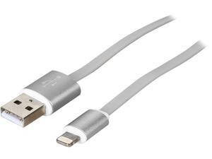 Nippon Labs USB-LI-6-SL Silver Aluminum MFI Lightning Flat Cable with Silver Connetors and Silver Cable