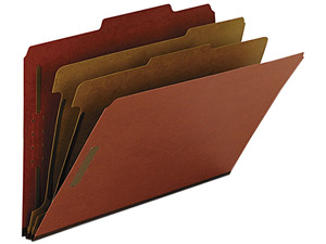 Pressboard Classification Folder, 2" Exp, 2 Dividers, Legal, Red, 10/B