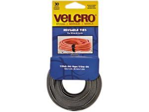 Velcro Brand One-Wrap Pre-Cut Thin Ties, 0.5" X 15", Black/Gray, 30/Pack 94257
