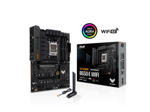 ASUS TUF GAMING B650-E WIFI AMD B650 AM5 ATX motherboard, DDR5, 8+2 teamed power stages, PCIe 5.0, a PCIe 5.0 M.2 slot, Realtek 2.5 Gb Ethernet, Wi-Fi 6E, HDMI, DisplayPort, front USB 20Gbps Type-C
