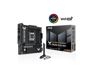 ASUS TUF GAMING B850M-PLUS WIFI AMD AM5 B850 mATX motherboard, 14+2+1 80A DrMOS stages, DDR5, PCIe 5.0, 3x M.2, Wi-Fi 6E, 2.5Gb LAN, DP, HDMI, USB 10Gbps & 20Gbps Type-C, BIOS FlashBack, Aura Sync