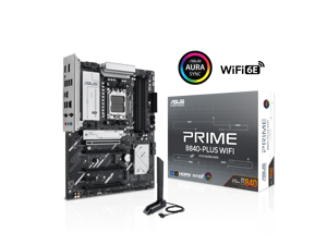 ASUS PRIME B840-PLUS WIFI AMD AM5 B840 ATX motherboard, Advanced AI Ready, DDR5, PCIe 4.0, 3x M.2, Wi-Fi 6E, 2.5Gb LAN, DisplayPort, HDMI, USB 10Gbps Type-A & Type-C, BIOS FlashBack, Aura Sync RGB