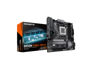 GIGABYTE B850M EAGLE WIFI6E AMD AM5 Motherboard, M-ATX, DDR5, 2x M.2, PCIe 5.0, USB-C, USB 3.2 Gen 2, WIFI6E, 2.5GbE LAN, EZ-Latch, Wi-Fi EZ-Plug
