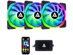 Apevia LP314L-RGB Lunar Pro 140mm Silent Dual-Ring Addressable RGB Fan for Gaming with 4-Pin Control Box and RF Remote Control (3-pk) Apevia LP314L-RGB Lunar Pro 140mm Silent Dual-Ring Addressable RGB Fan for Gaming with 4-Pin Control Box and RF Remote Control (3-pk)