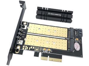 Micro Connectors M.2 NVMe + M.2 SATA 80mm SSD PCIe x4 Adapter with Heat Sink Model PCIE-M20802HS Micro Connectors M.2 NVMe + M.2 SATA 80mm SSD PCIe x4 Adapter with Heat Sink Model PCIE-M20802HS