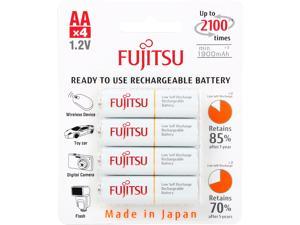 Fujitsu AA 2000mAh 2100 Cycles Ni-MH Pre-Charged Rechargeable Batteries 4-Pack (Made in Japan)