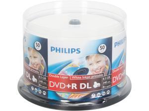 PHILIPS 8.5GB 8X DVD+R DL White Inkjet Hub Printable Clear Hub 50 Packs Spindle Disc Model DR8I8B50P/17 PHILIPS 8.5GB 8X DVD+R DL White Inkjet Hub Printable Clear Hub 50 Packs Spindle Disc Model DR8I8B50P/17