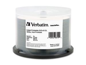 Verbatim DVD+R DL 8.5GB 8X DataLifePlus White Hub InkJet Printable 50 Pack Spindle