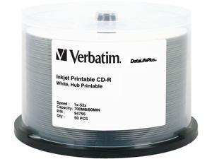Verbatim 700MB 52X CD-R White Inkjet, Hub Printable 50 Packs Disc Model 94755