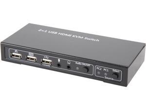 BYTECC KVM-2UHMN KVM Switch, 2 Port HDMI KVM Switch with Cable Kit and Supports EDID HDCP 1080p 3D and Auto Scan,for Windows/XP/Vista Linux and Mac - 2 in 1 out