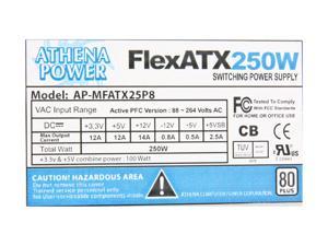 Athena Power AP-MFATX25P8 20+4Pin 250W Single 80 PLUS Server Power Supply PSU