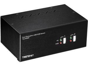 TRENDnet TK-240DP 2-Port Dual Monitor DisplayPort KVM Switch with Audio, 2-Port USB 2.0 Hub, 4K UHD Resolutions Up to 3840 x 2160, Connect Two DisplayPort Monitors, Dual Monitor KVM Switch, Black