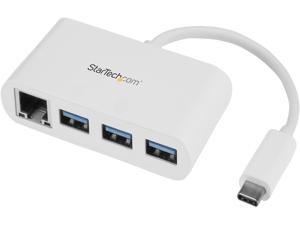 StarTech HB30C3A1GEA USB-C to Ethernet Adapter with 3 Port USB C Hub - Gigabit - White - Thunderbolt 3 Compatible - MacBook Pro 2016