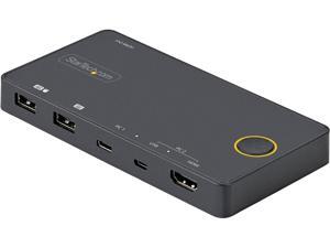 2 Port Hybrid USB-A + HDMI & USB-C KVM Switch, Single 4K 60Hz HDMI 2.0 Monitor, Compact Desktop and/or Laptop HDMI KVM Switch, USB Bus Powered, Thunderbolt 3 Compatible - 2 Port HDMI KVM Switch