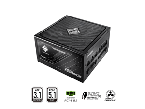 ASRock Steel Legend SL-850G 850W 80 PLUS GOLD & Cybenetics PLATINUM Full Modular Power Supply, ATX3.1 & PCIe5.1 Ready with Dual Color 12V-2x6 Cable, 10 Years Warranty