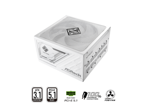 ASRock Steel Legend SL-850GW 850W 80 PLUS GOLD & Cybenetics PLATINUM Full Modular Power Supply, ATX3.1 & PCIe5.1 Ready with Dual Color 12V-2x6 Cable, 10 Years Warranty, White Edition