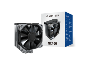 MONTECH NX400 - CPU Air Cooler, Single Tower, 4 Advanced Heat Pipes, 52-fin Heat Sink, E28, 120mm FDB Static Pressure Fan, 28mm Fan Thickness, Corner-cover Footpads, Polished Top Cover - Black