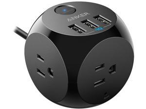 Anker PowerPort Cube with 3 Outlets and 3 USB Ports, Portable Power Strip with USB, 5ft Extension Cord, Overload Protection for iPhone Xs/XR, Compact for Travel, Cruise Ship and Office